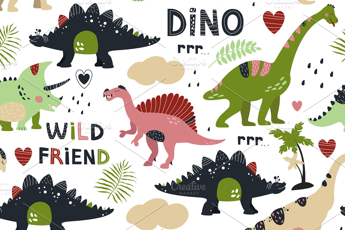 Seamless DINO patterns and posters, an Animal Illustration by narinadraban (Photo 2 of 6)