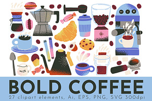 BOLD COFFEE: clipart, stickers