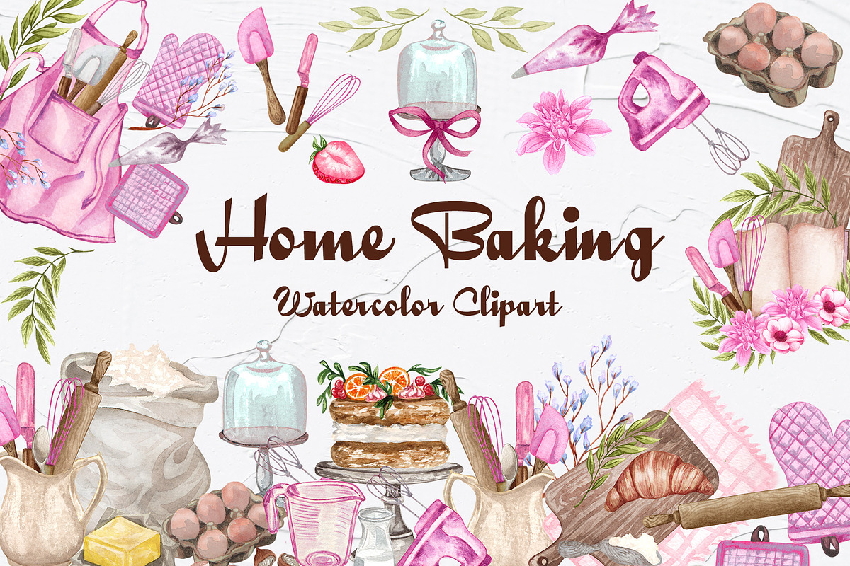 Home Bakery Watercolor Set, a Food Illustration by BarvArt (Photo 1 of 15)