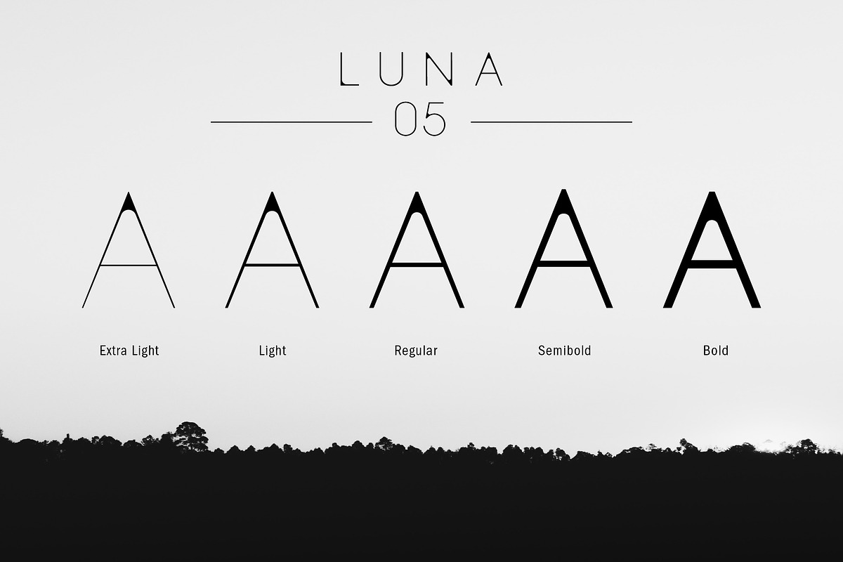 LUNA Typeface | 5 Weights, a Sans Serif Font by Modus Prime (Photo 2 of 6)