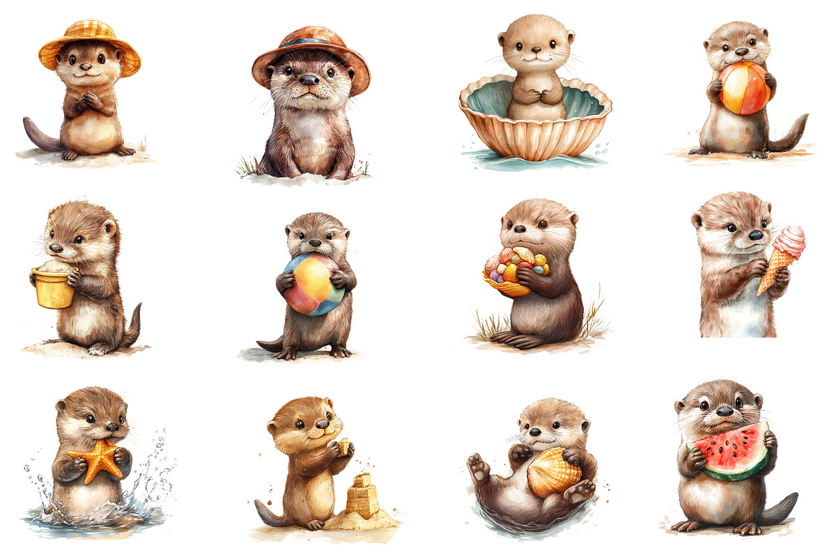 Summer Playful Otter Pups Clipart, an Illustration by Dream Creation (Photo 5 of 6)