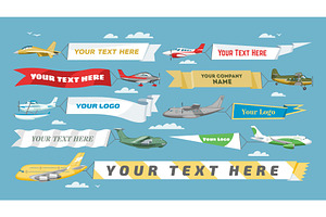 Plane Banner Vector Airplane Or Aircraft With Blank Message Advertisement And Text Template Ad In Illustration Set Of Aeroplane Or Airliner Advertisin