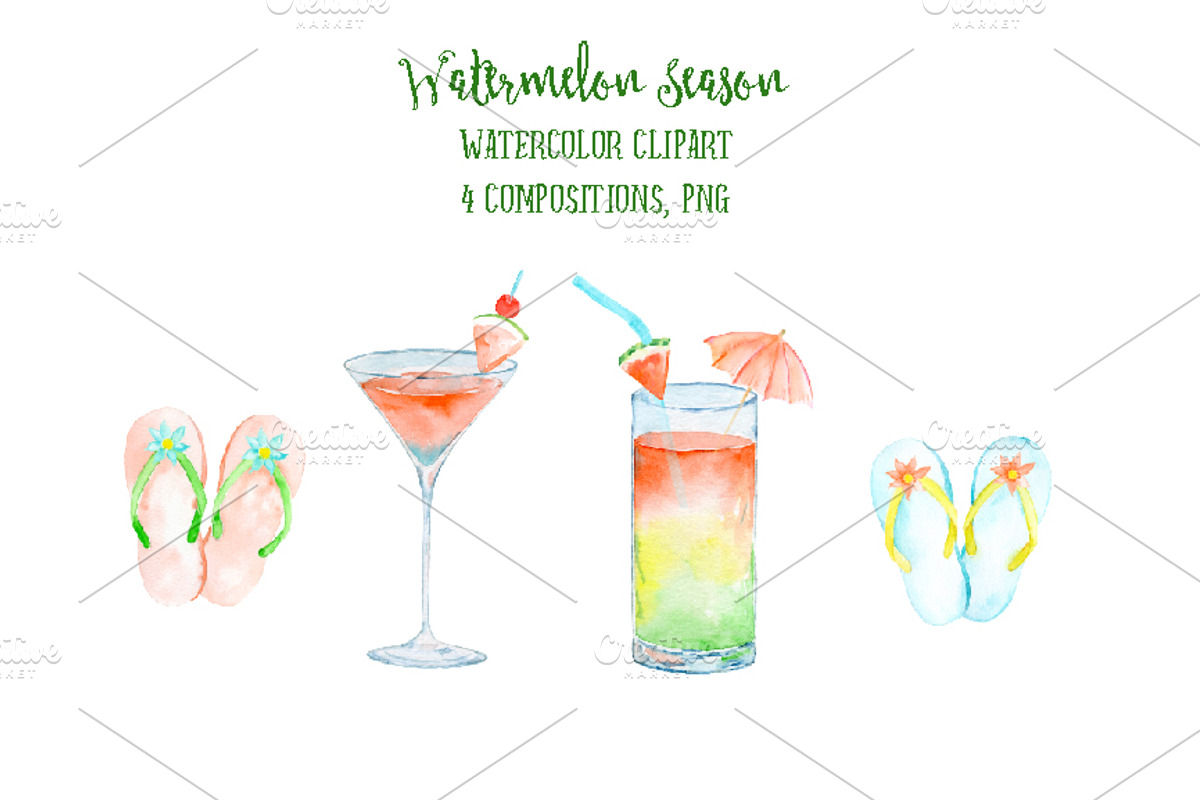 Watercolor Clipart Watermelon Season, a Decorative Illustration by Corner Croft (Photo 3 of 3)