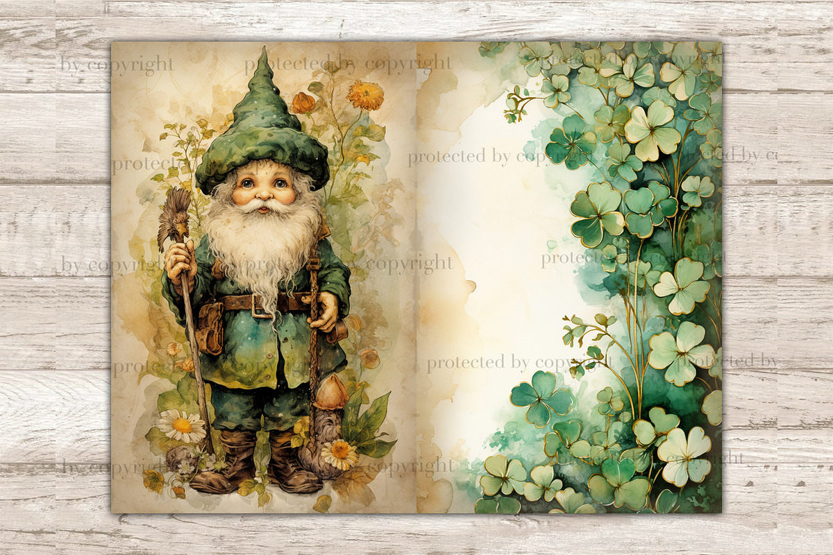 St. Patricks Day Gnomes Junk Journal, a Seasonal Illustration by GlamArtZhanna (Photo 4 of 10)