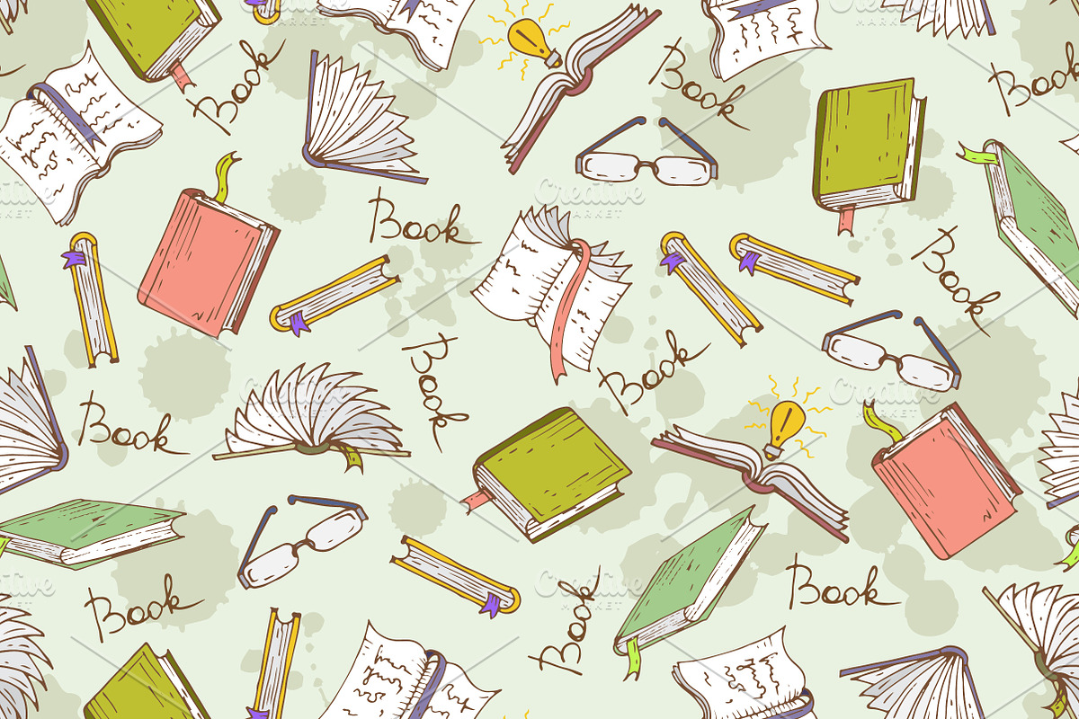 Pattern with books and glasses