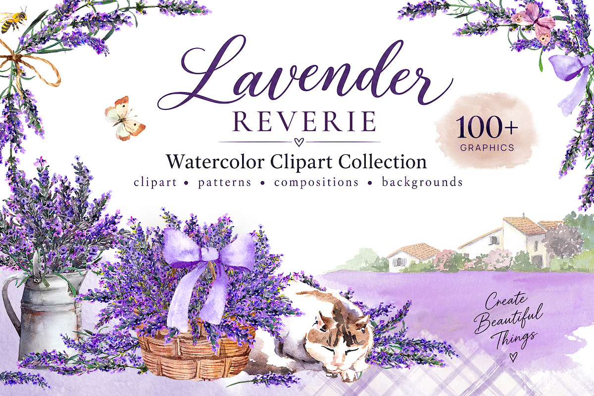 Watercolor Lavender Clipart Provence, a Decorative Illustration by Where summer is (Photo 1 of 13)