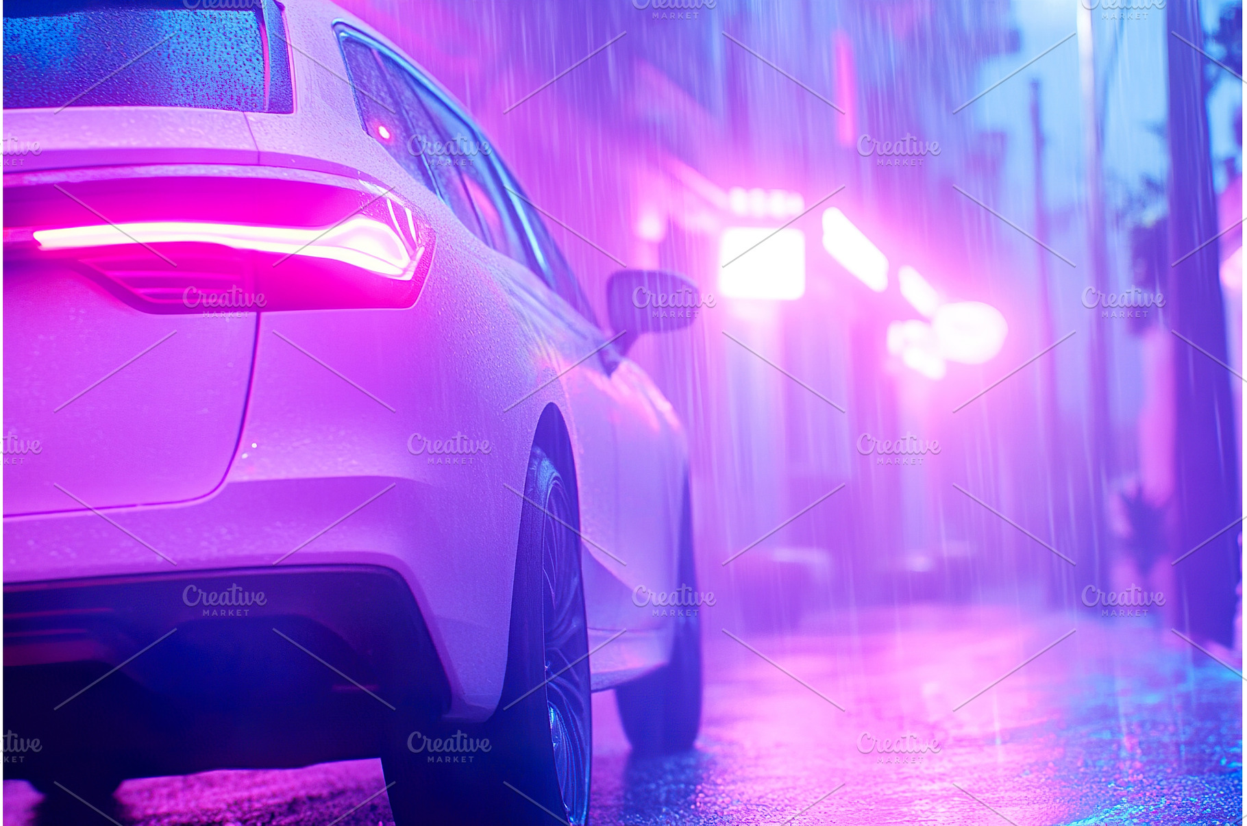 Vehicle rear lights in a futuristic, a Transportation Photo by Lermont51