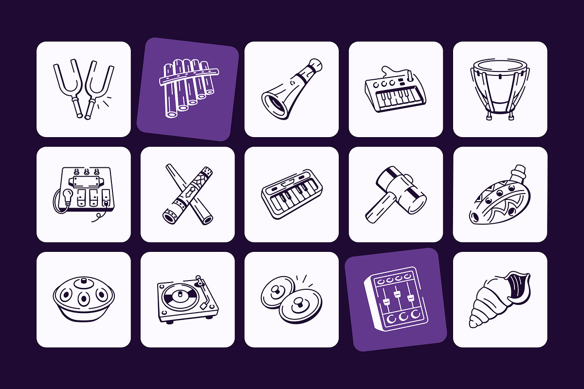 Music Doodle Icon Set, an Outline Icon by Vectors Market (Photo 5 of 8)