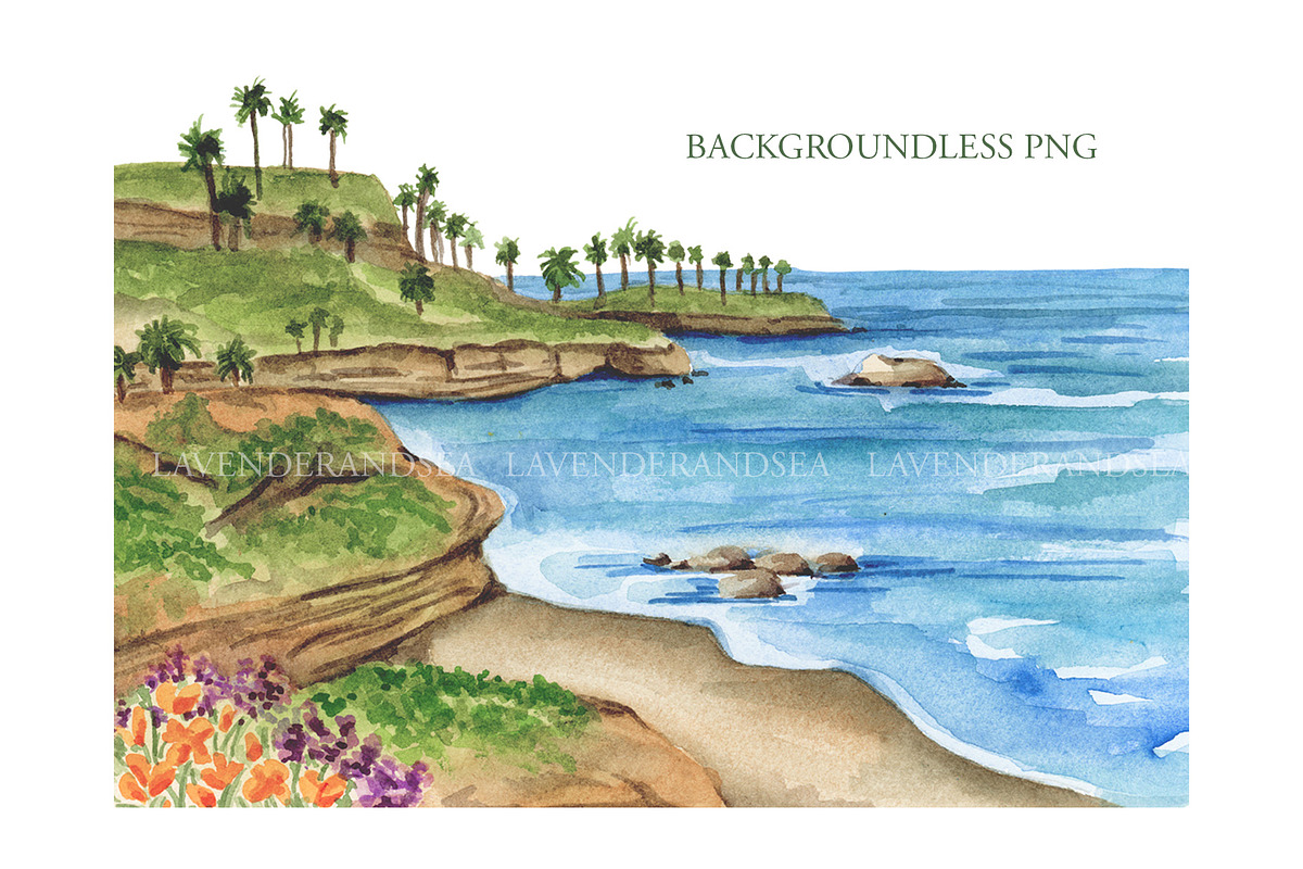 California Coastal Watercolor, a Decorative Illustration by Lavender And Sea (Photo 2 of 2)