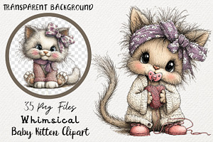 Whimsical Baby Kitten Clipart Bundle