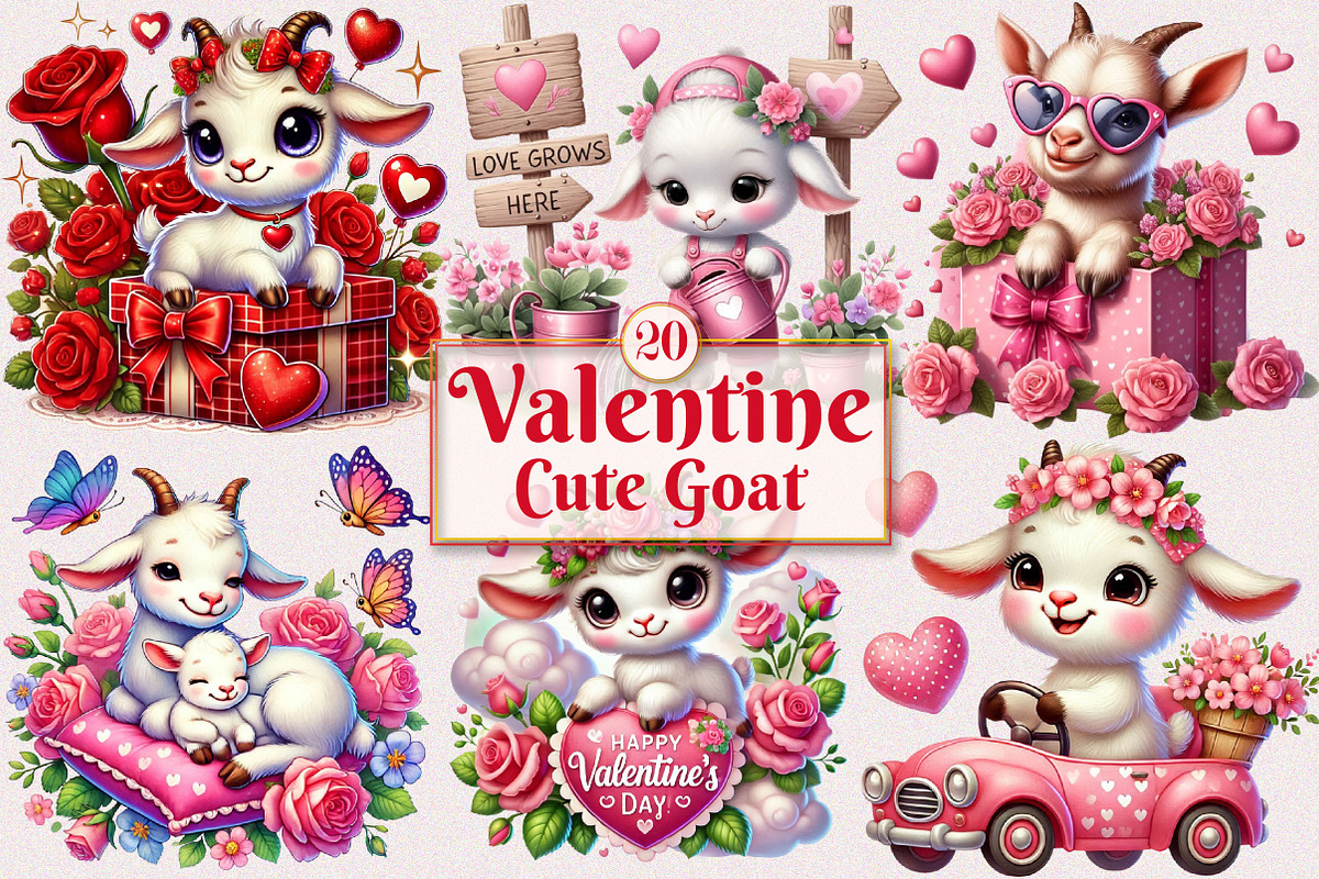 Valentine Cute Goat Clipart Bundle, a Seasonal Illustration by Craft Nest (Photo 1 of 5)