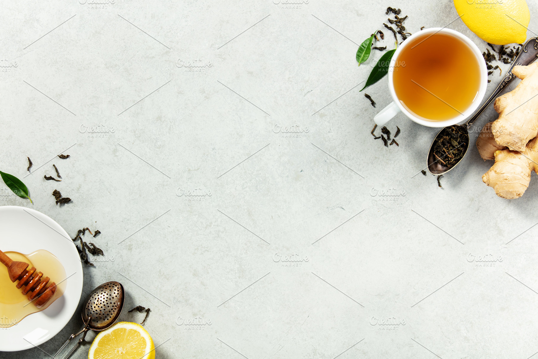 Herbal Tea with Ginger, Lemon, and Honey on Light Background, a Food & Drink Photo by Natalia Klenova's Shop