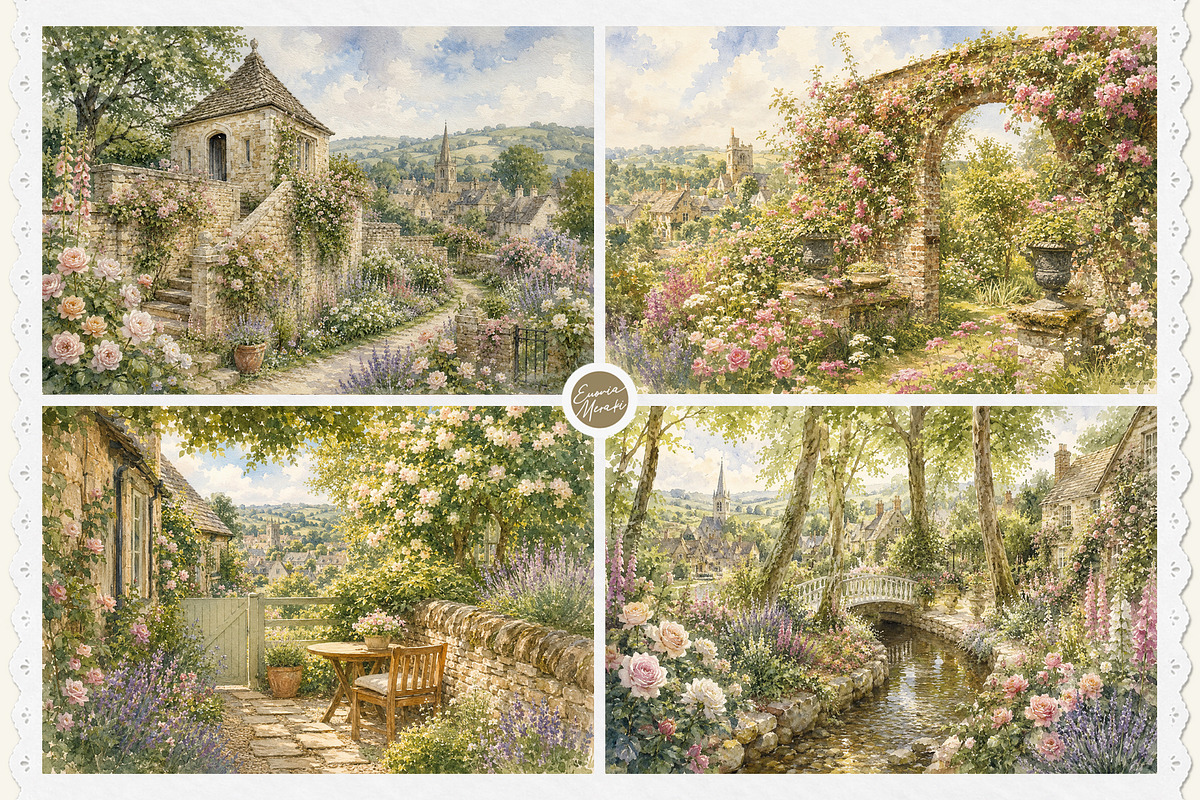 English Cottage Garden in Watercolor, a Decorative Illustration by Euonia Meraki (Photo 13 of 20)