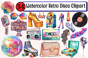 Watercolor Retro Disco Clipart, an Illustration by Design Market (Thumbnail 1 of 3)