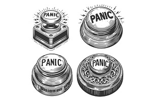 Panic Button engraving set vector, an Object Illustration by AlexArt