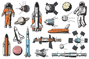 Space And Shuttle Icons, Vector