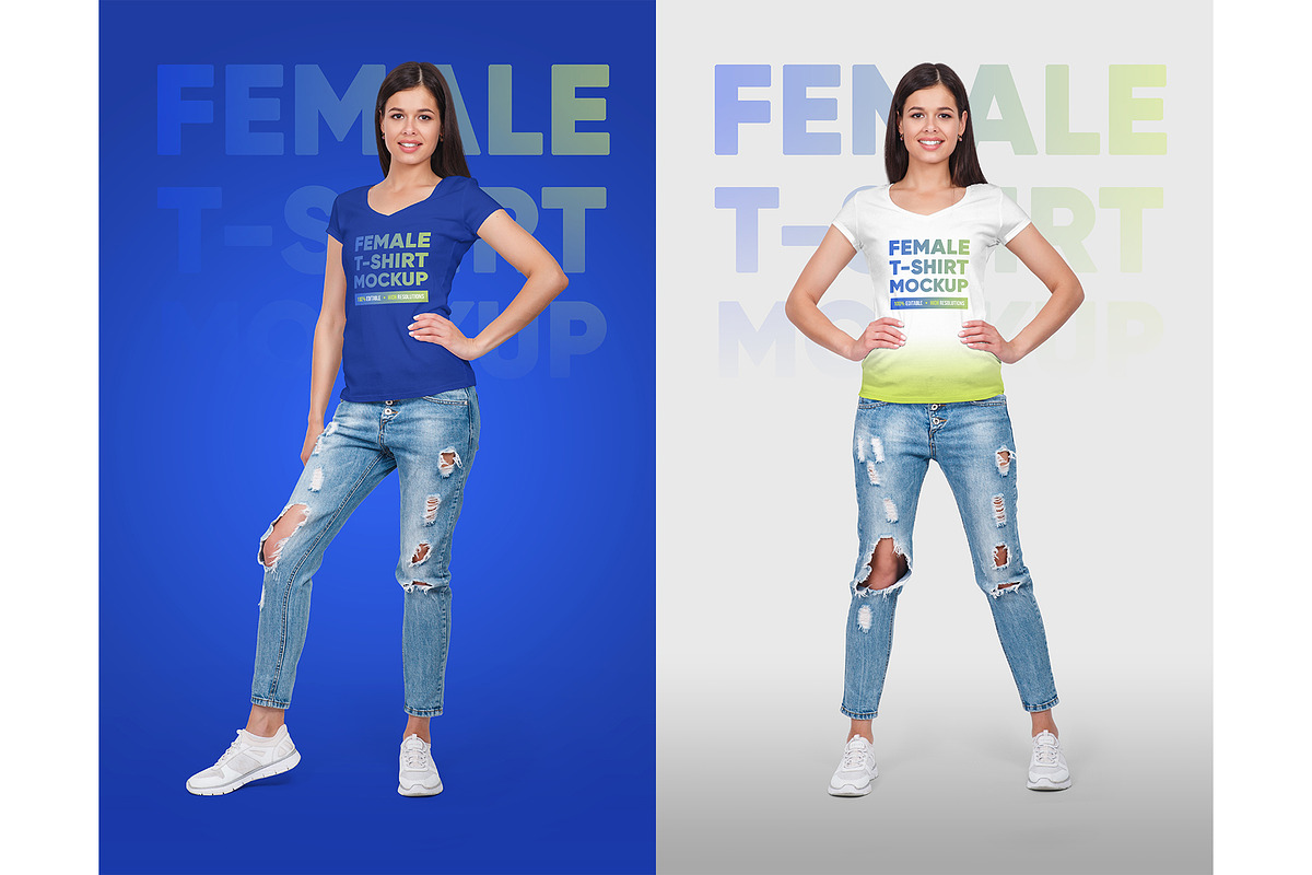 Female V-Neck T-Shirt Mockup Vol 2, a Shirt Mockup by Hi, Mock-Up! (Photo 6 of 10)