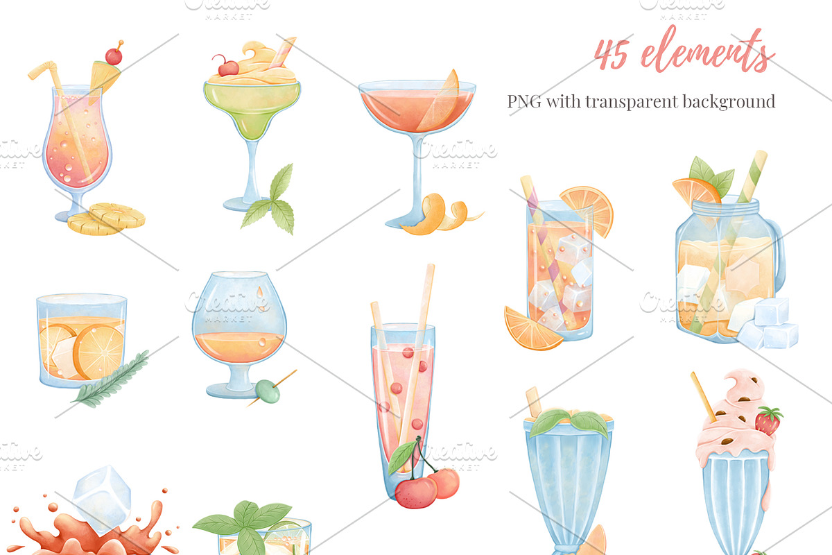 Cocktail party digital clipart, a Food Illustration by Mespilia (Photo 3 of 3)