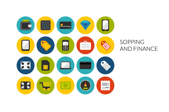 Flat Icons Set Shopping And Finans