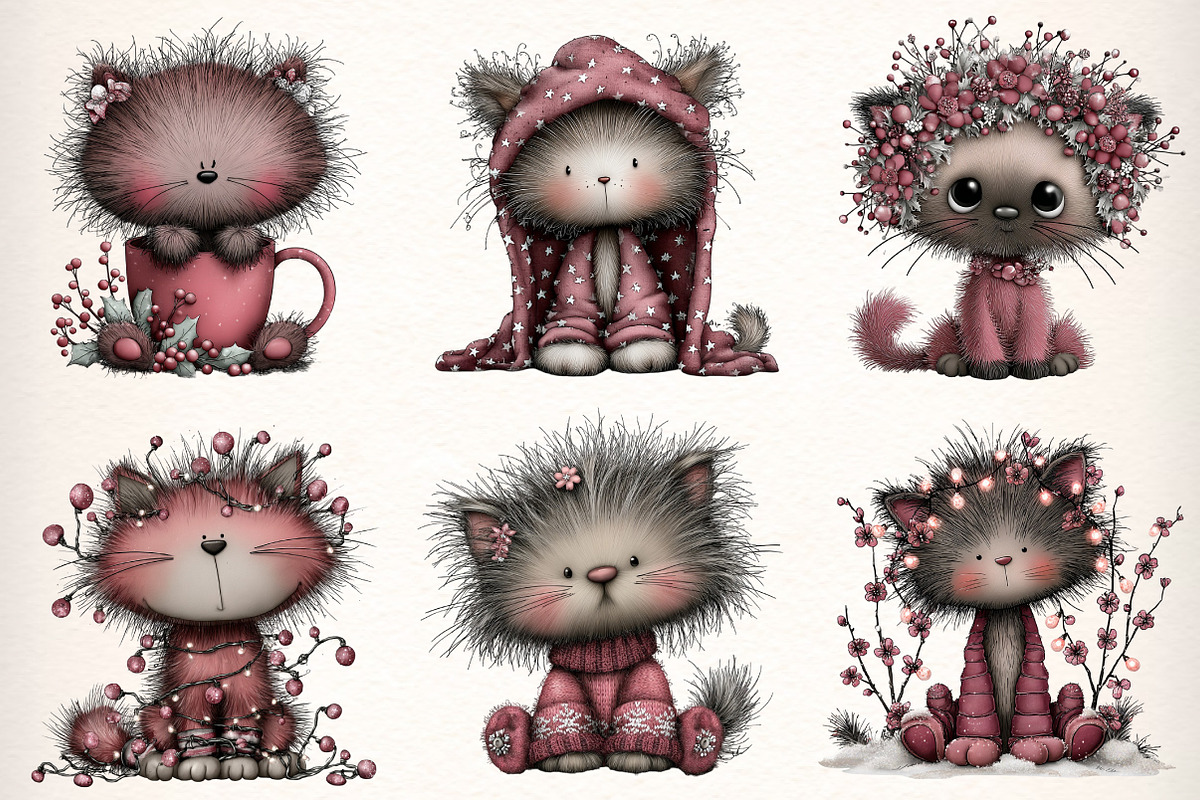 Whimsical Christmas Fluffy Cats, an Illustration by Dream Creation (Photo 4 of 7)