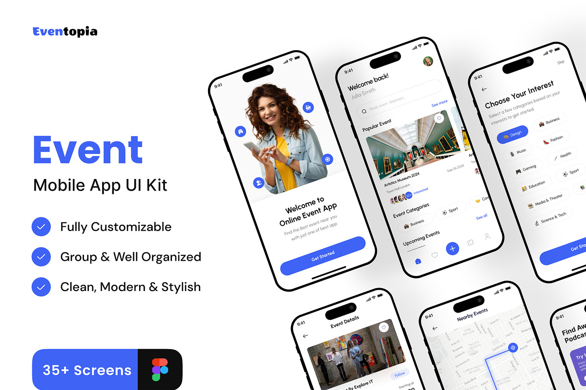 Eventopia - Event Booking App Design, an UI Kit Template by Zee UI (Photo 1 of 4)