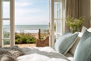 Bedroom inside a luxurious resort, sunlight casting on the bed,, a Photo by Studio ANNA