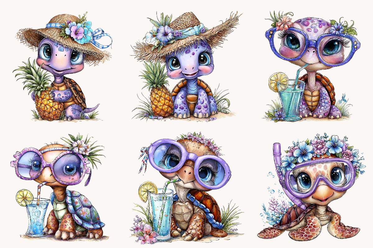 Whimsical summer turtle Clipart, a Seasonal Illustration by Designworld (Photo 5 of 9)
