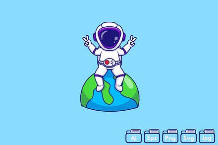 Cute Astronaut Sitting On Earth
