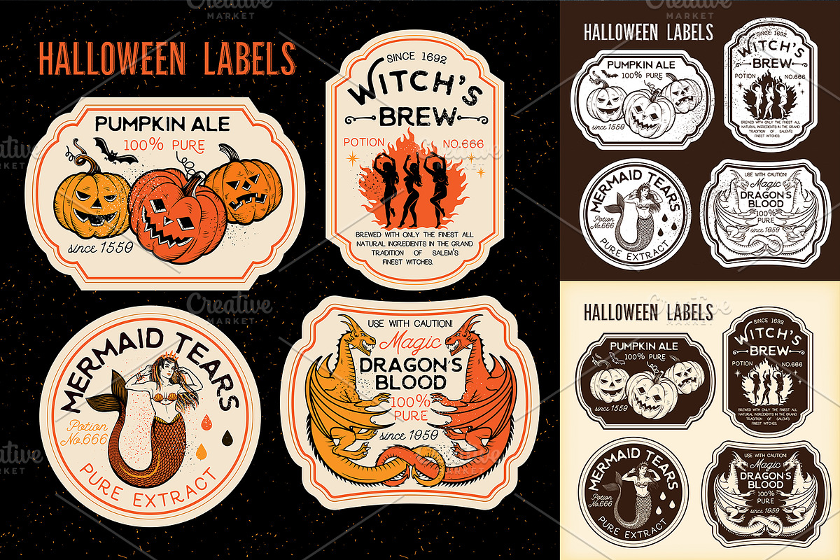 Halloween Bottle Labels, a Food Illustration by Moloko88 (Photo 1 of 7)