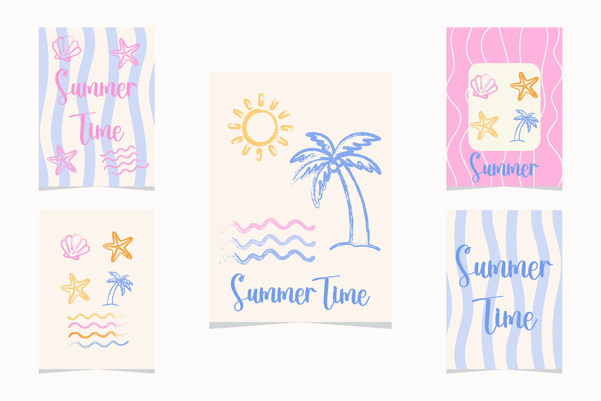 Hand Drawn Summer Doodle Posters Set, a Decorative Illustration by MkStudio