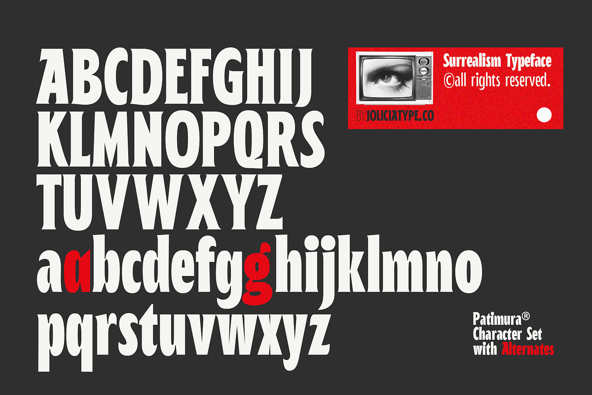 Patimura Condensed | Surrealist Type, a Serif Font by Jolicia Type (Photo 7 of 15)