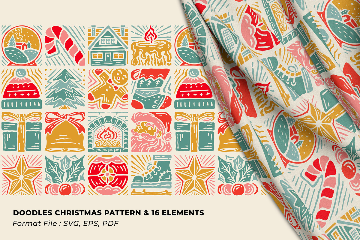 Doodles Christmas Pattern & Elements, a Pattern Graphic by Nocturnal Workspace