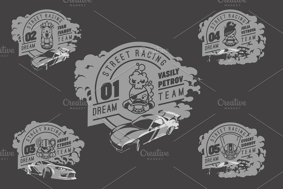 -50% Street Racing T-Shirts Badges, an Illustration by Alexander Baidin (Photo 4 of 6)