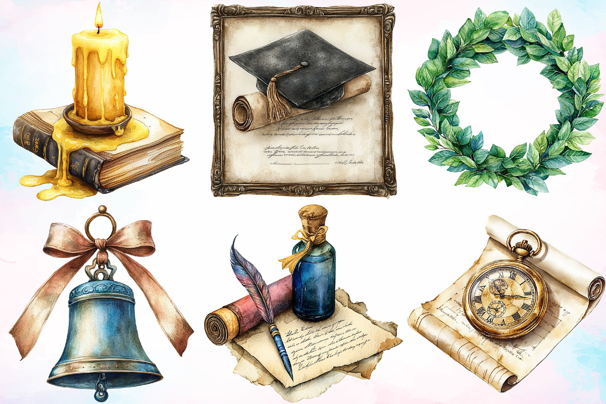 Watercolor Vintage Graduation PNG, an Education Illustration by Canvas Craft (Photo 2 of 3)