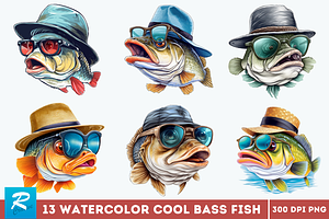 Cool Bass Fish Sublimation Clipart B