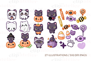 Kawaii Black Cat Clipart, a Seasonal Illustration by TheClipAtelier (Thumbnail 2 of 3)