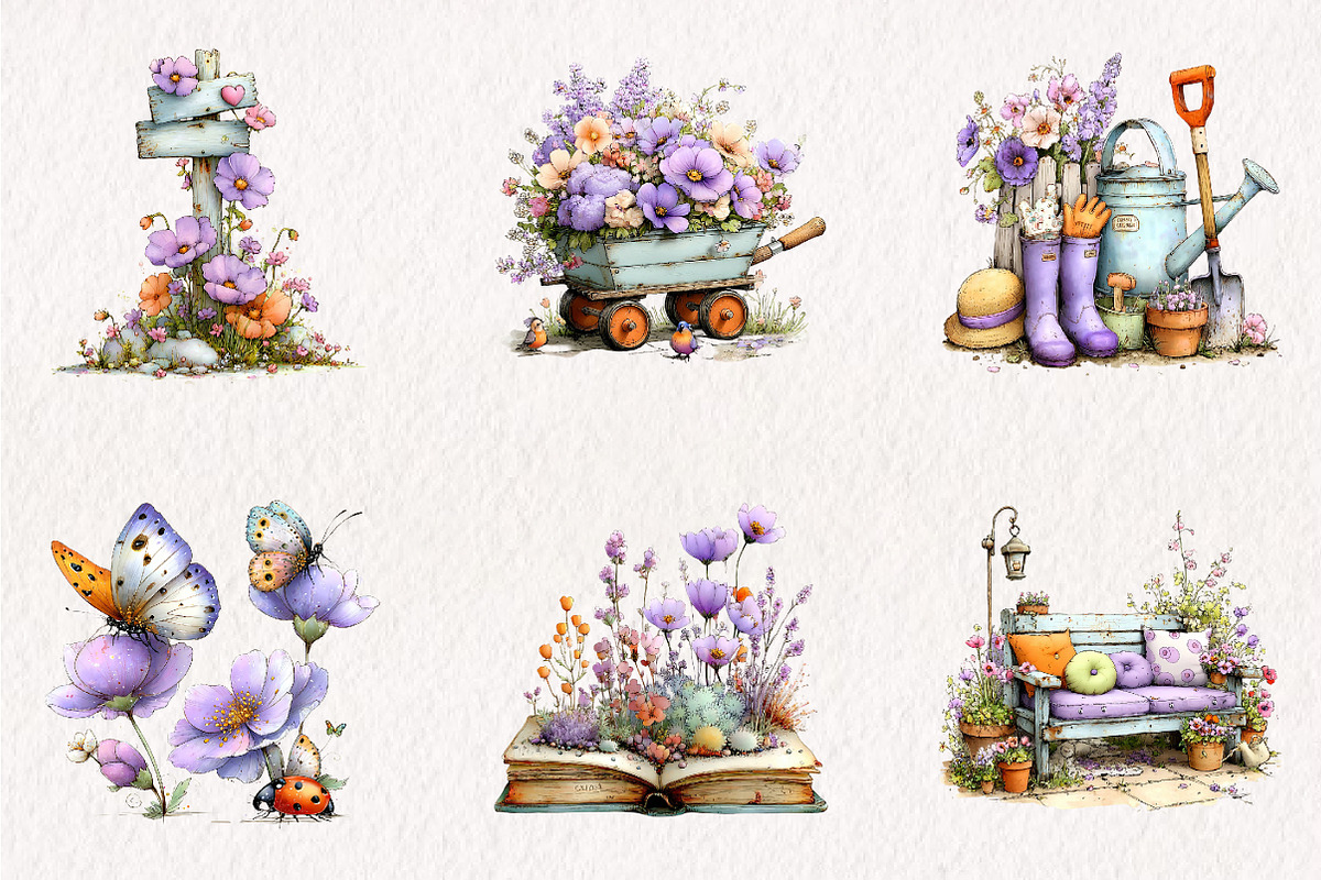 Summer Garden Watercolor Clipart, an Illustration by CreationArt (Photo 3 of 10)