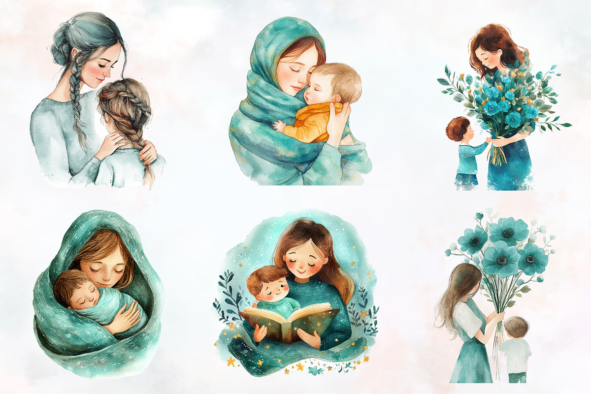 Pastel Teal Mother and Child Mothers, an Illustration by RobertsArt (Photo 2 of 7)