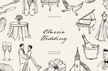 WEDDING line art illustrations, a Decorative Illustration by Crocus Paperi