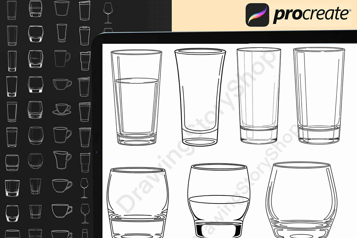 120 Procreate Drink Glass Stamp Set, a Brush Add-On by DrawingStoryShop (Photo 3 of 6)
