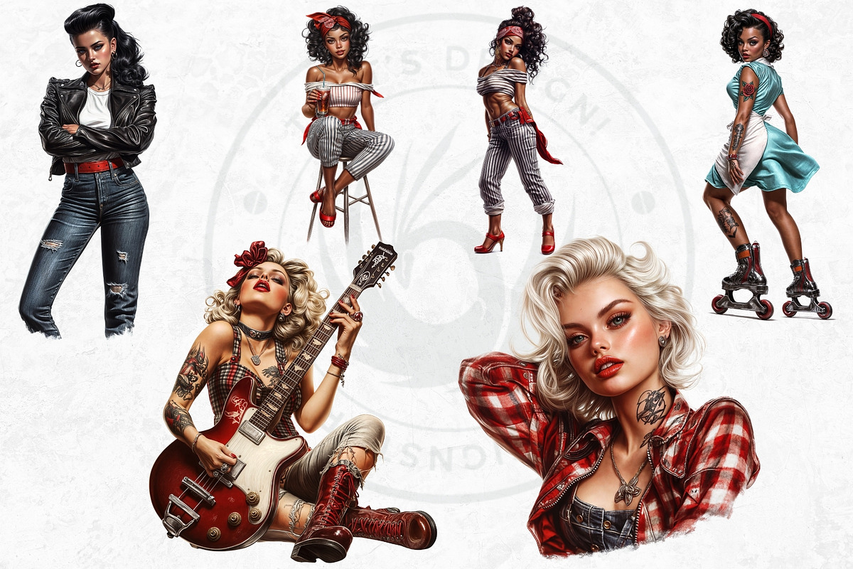 Rockabilly Girls Clipart Set, a Person Illustration by ThatsDesign Art (Photo 9 of 10)