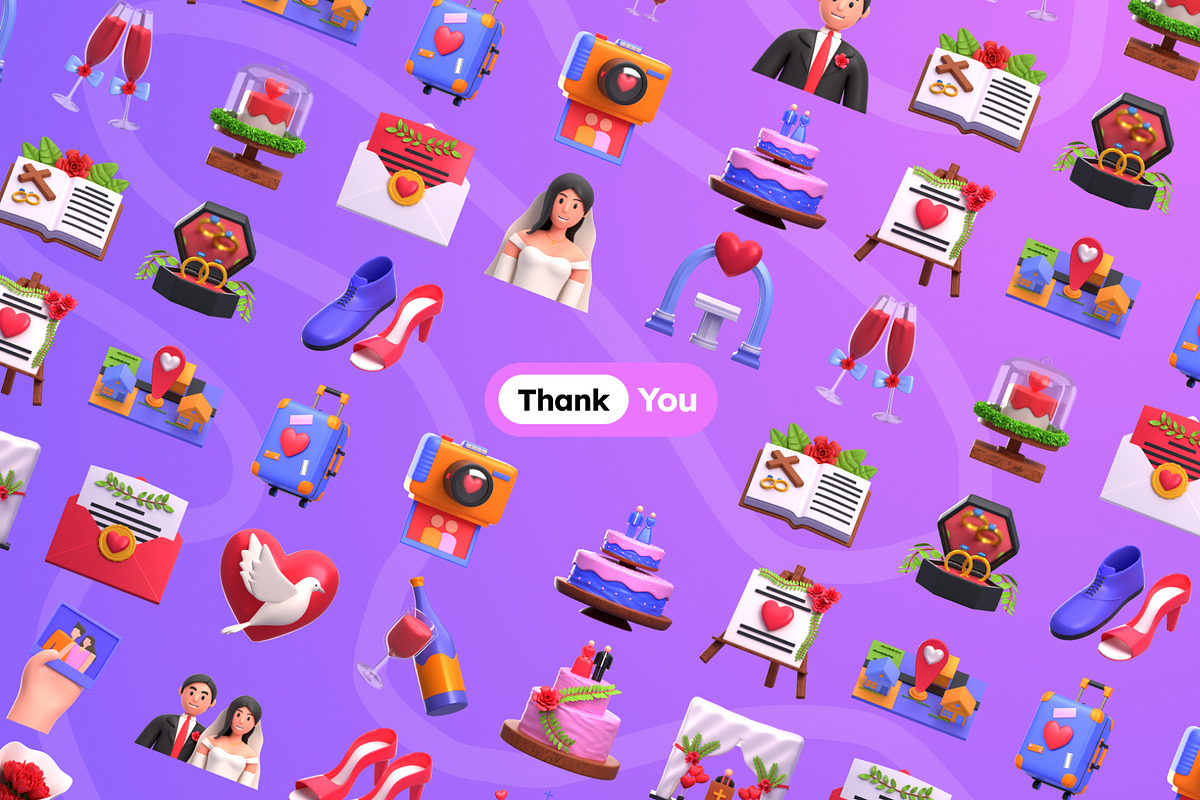 Romantic Wedding 3D Icons, an Object 3D Model by Rakata Studio (Photo 6 of 7)