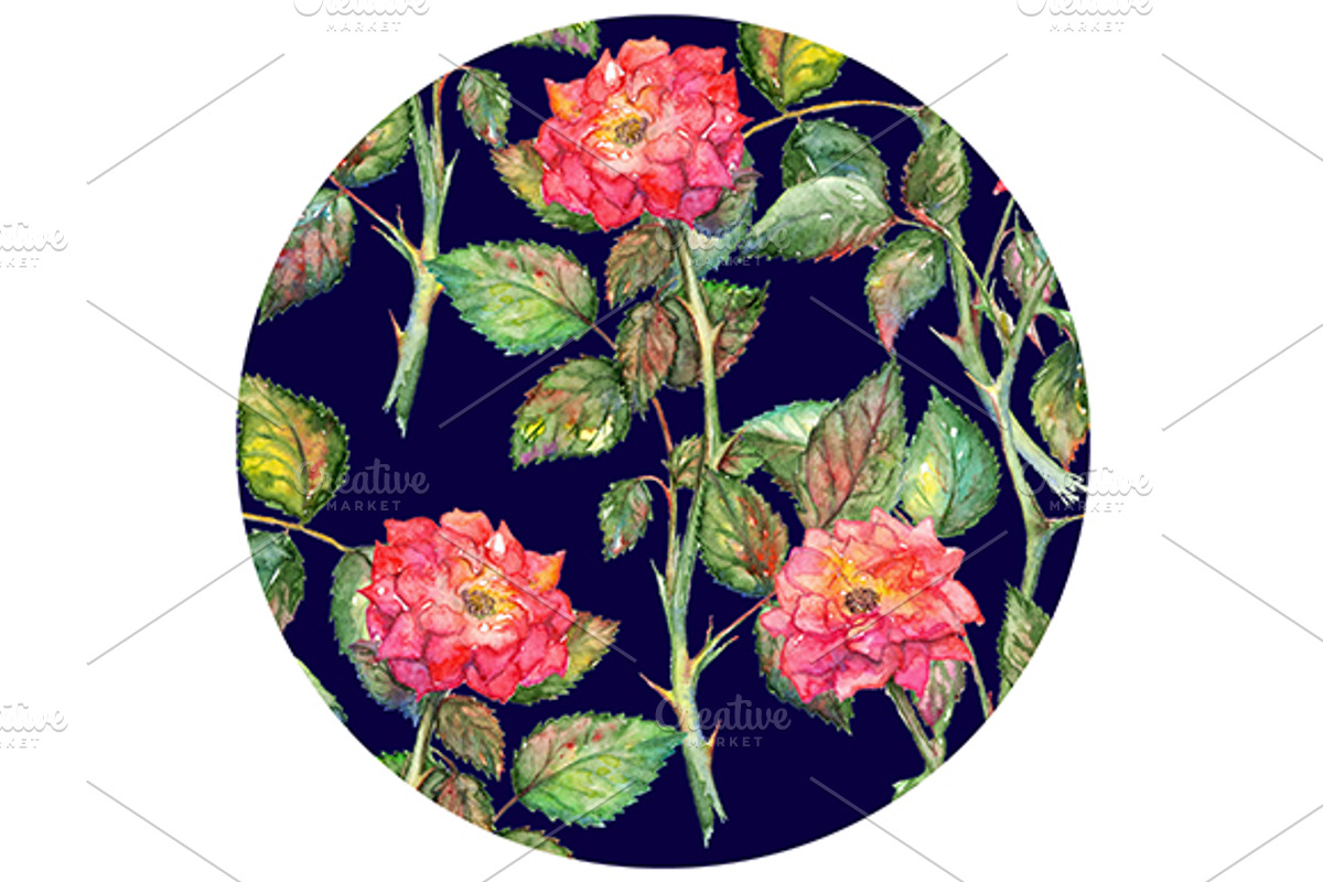Watercolor pink roses circle pattern, a Pattern Graphic by Art By ...
