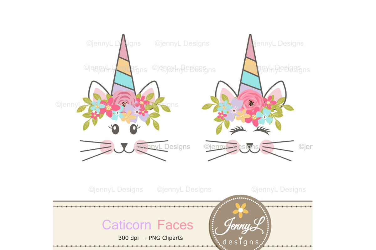 Caticorn face Clipart, Cat Unicorn, an Illustration by JennyL Designs (Photo 3 of 4)