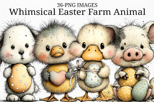 Whimsical Easter Farm Animal Clipart, an Illustration by Craft Nest