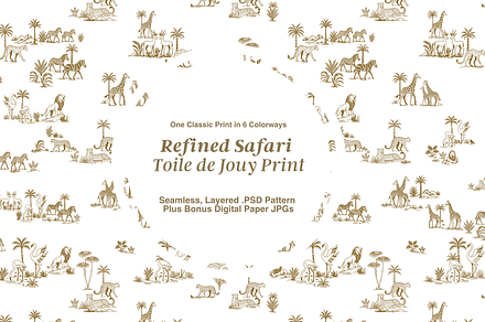 Refined Safari Toile de Jouy Pattern, a Wallpaper Graphic by Hughes Studio