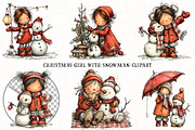 Christmas Girl & Snowman Clipart, an Illustration by OK Design (Thumbnail 2 of 6)
