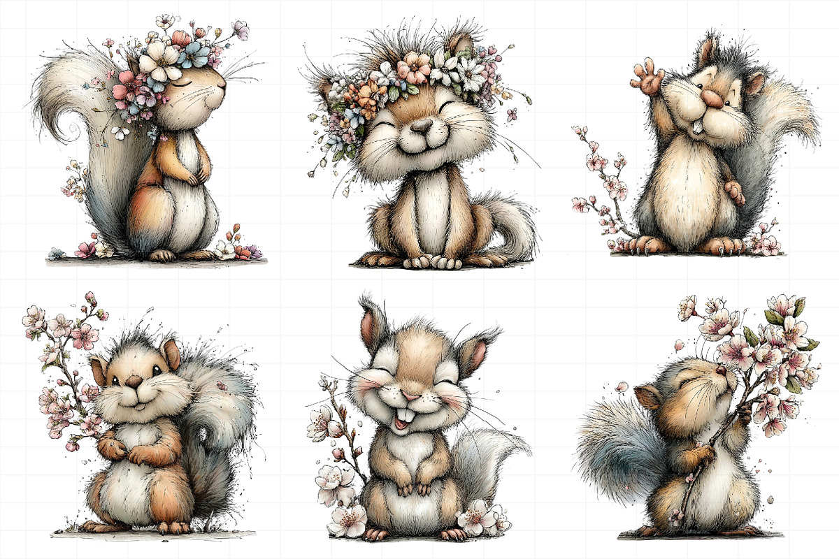 Watercolor Spring Squirrel Clipart, an Illustration by Daily.Designs (Photo 4 of 8)