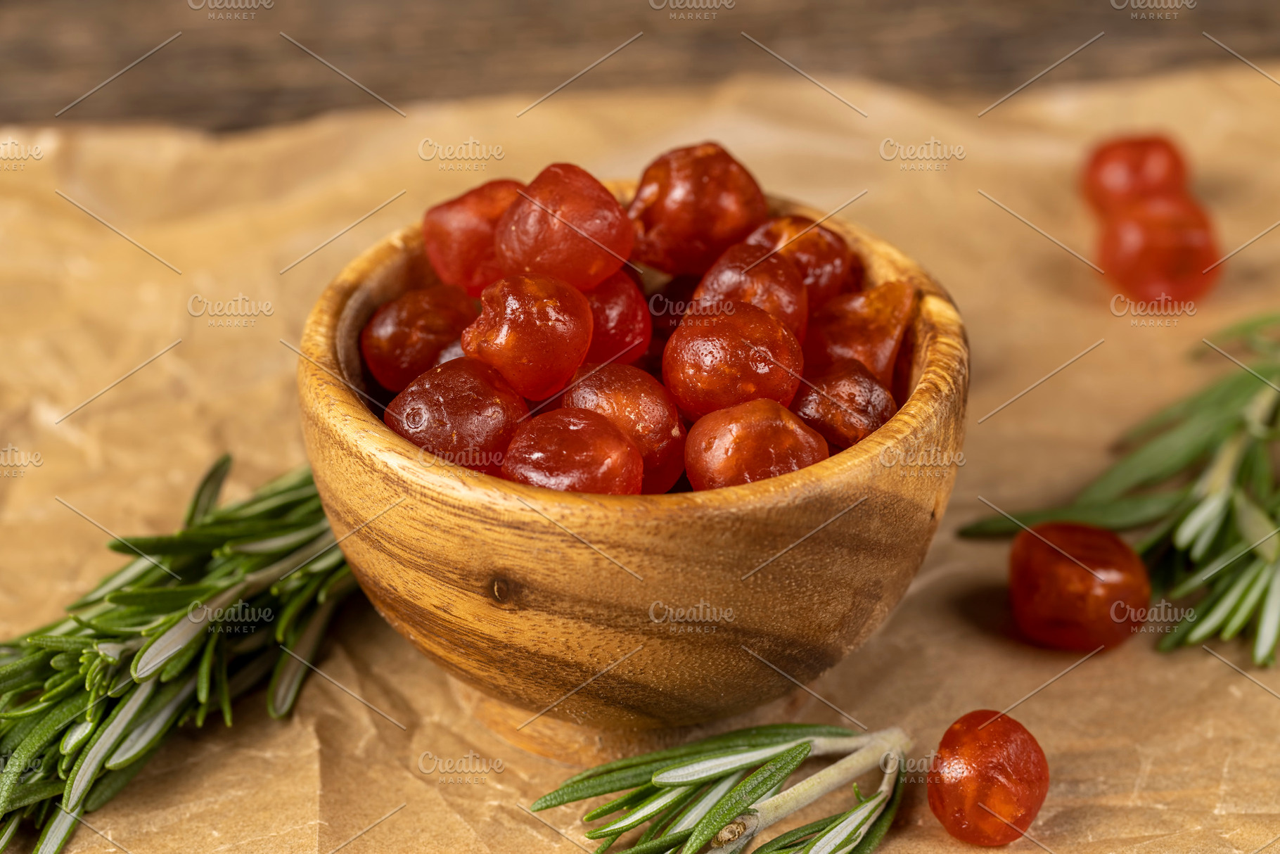 candied fruits of ripe orange kumquat, candied fruits of small fruits of kumqua, a Photo by rsoollAI