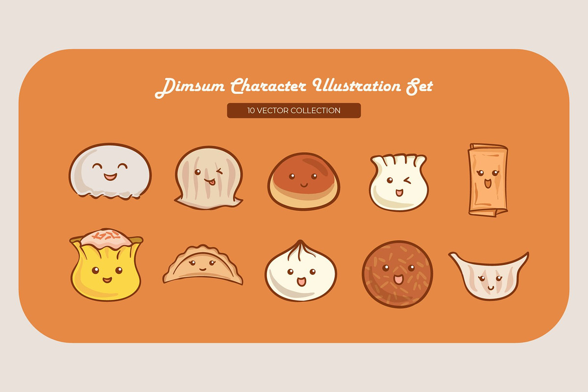 Dimsum Characters Illustration Set, a Food Illustration by Creathub Studio